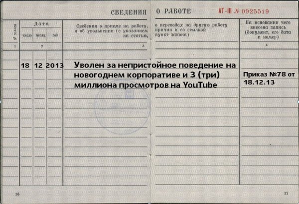 Прикольные записи в трудовой книжке
