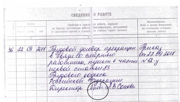 Роспись в трудовой книжке при увольнении