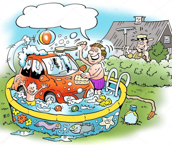 Карикатура на мойку автомобиля