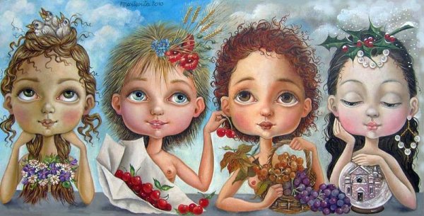 Четыре девушки рисунок