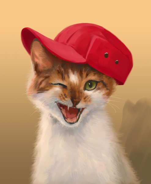 Рыжий кот в кепке