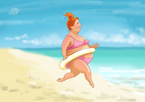 Толстые женщины на пляже